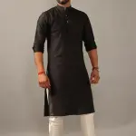 Designer Black Silk Kurta Pajama Set for Men | Partywear Indian Ethnic Outfit